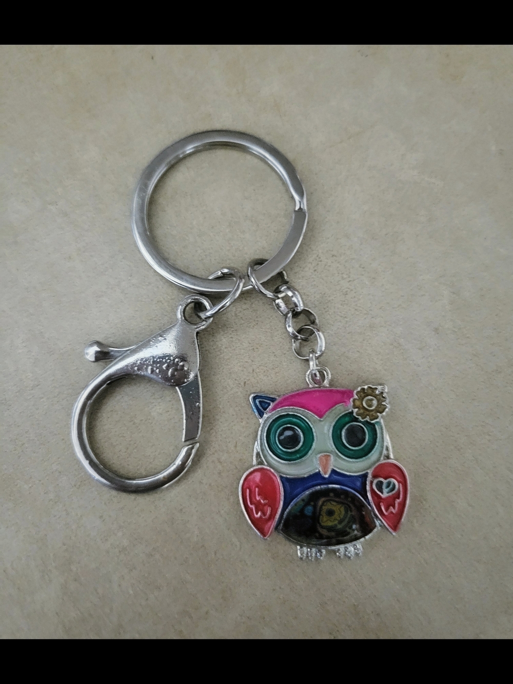 NWOT Colorful Owl Keychain - Pink, Teal, Red Accent
